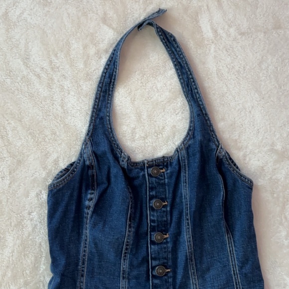 AE Denim Halter Button-Up Romper - Picture 4 of 11